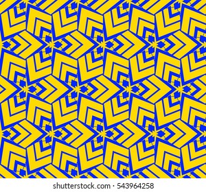 Seamless pattern with symmetric geometric ornament. Ornamental mosaic texture. Abstract background. Vector illustration.