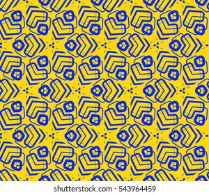 Seamless pattern with symmetric geometric ornament. Ornamental mosaic texture. Abstract background. Vector illustration.