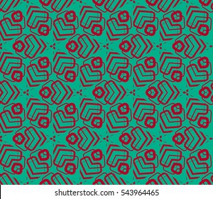Seamless pattern with symmetric geometric ornament. Ornamental mosaic texture. Abstract background. Vector illustration.