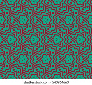 Seamless pattern with symmetric geometric ornament. Ornamental mosaic texture. Abstract background. Vector illustration.