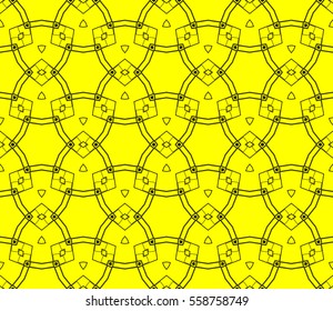 Seamless pattern with symmetric geometric ornament. Ornamental mosaic texture. Abstract background. Vector illustration.