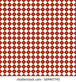 Seamless pattern with symmetric geometric ornament. Red and yellow color diamond abstract background. Mosaic wallpaper. Digital paper, textile print, page fill. Vector illustration