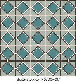 Seamless pattern with symmetric geometric ornament. Blue color diamond abstract background. Mosaic wallpaper. Digital paper, textile print, page fill. Vector illustration