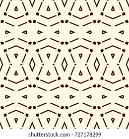 Seamless pattern with symmetric geometric ornament. Striped abstract background. Ethnic and tribal motifs. Repeated rhombuses wallpaper. Vector illustration