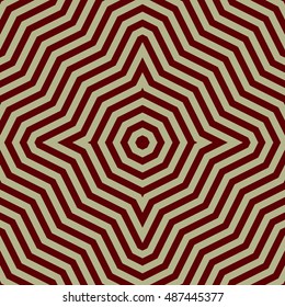 Seamless pattern with symmetric ornament. Brown abstract on grey background. Psychedelic wallpaper. Lines motif. Vector illustration
