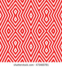Seamless pattern with symmetric ornament. Different red geometric figures abstract on white background. Ethnic and tribal motifs. Ornamental wallpaper. Vector illustration