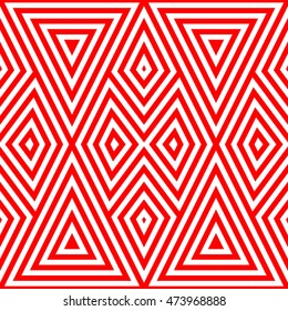 Seamless pattern with symmetric ornament. Different red geometric figures abstract on white background. Ethnic and tribal motifs. Ornamental wallpaper. Vector illustration
	
