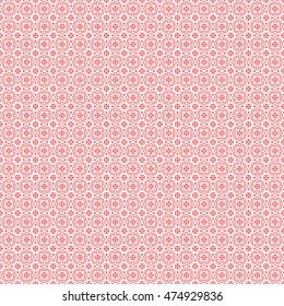 Seamless pattern with symmetric ornament. Different red geometric figures abstract on white background. Ethnic and tribal motifs. Ornamental wallpaper. Vector illustration