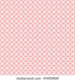 Seamless pattern with symmetric ornament. Different red geometric figures abstract on white background. Ethnic and tribal motifs. Ornamental wallpaper. Vector illustration