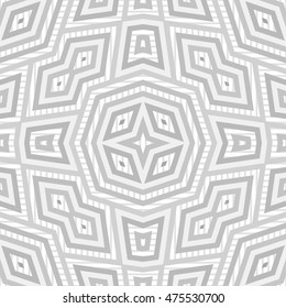 Seamless pattern with symmetric ornament. Different geometric figures abstract. Ethnic background. Tribal motif. Ornamental wallpaper. Vector illustration