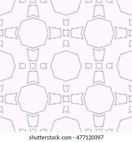 Seamless pattern with symmetric ornament. Different grey geometric figures abstract on white background. Ethnic and tribal motifs. Ornamental wallpaper. Vector illustration