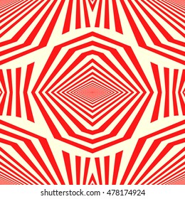 Seamless pattern with symmetric ornament. Different red figures abstract on white background. Futuristic motif. Ornamental wallpaper. Vector illustration