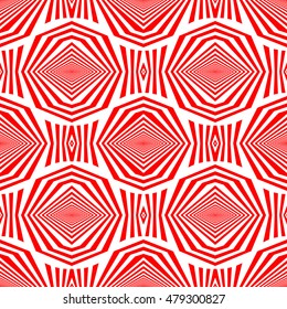 Seamless pattern with symmetric ornament. Different red figures abstract on white background. Ethnic motif. Ornamental wallpaper. Vector illustration