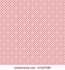 Seamless pattern with symmetric ornament. Ethnic and tribal motifs. Different geometric figures background. Ornamental wallpaper. Vector illustration