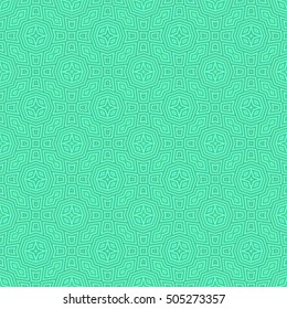 Seamless pattern with symmetric ornament. Green colors geometric figures abstract background. Ethnic and tribal motifs. Ornamental wallpaper. Digital paper for textile print. Vector art illustration
