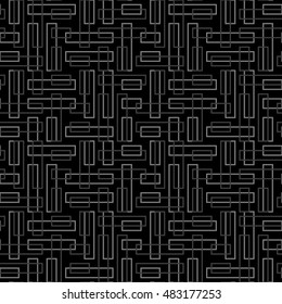 Seamless pattern with symmetric ornament. Grey color geometric figures abstract on black background. Futuristic motif. Ornamental wallpaper. Vector illustration