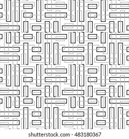 Seamless pattern with symmetric ornament. Grey and black color geometric figures abstract on white background. Futuristic motif. Ornamental wallpaper. Vector illustration