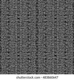 Seamless pattern with symmetric ornament. Grey color geometric figures abstract on black background. Futuristic motif. Ornamental wallpaper. Vector illustration