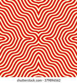 Seamless pattern with symmetric ornament. Red white abstract background. Psychedelic wallpaper. Vector illustration