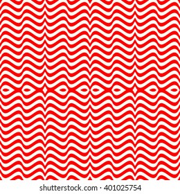 Seamless pattern with symmetric ornament. Red white wavy lines abstract background. Psychedelic wallpaper. Vector illustration
