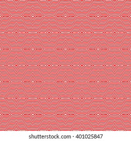 Seamless pattern with symmetric ornament. Red white wavy lines abstract background. Psychedelic wallpaper. Vector illustration