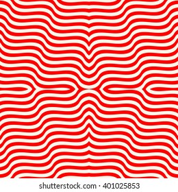 Seamless pattern with symmetric ornament. Red white wavy lines abstract background. Psychedelic wallpaper. Vector illustration