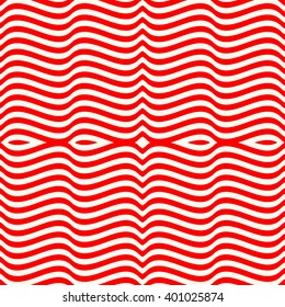 Seamless pattern with symmetric ornament. Red white wavy lines abstract background. Psychedelic wallpaper. Vector illustration