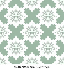 Seamless pattern with symmetric ornate. Tile design. Two colors. Arabian motif