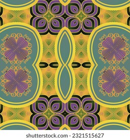 Seamless pattern with symmetrical geometric ornament. Vector illustration.