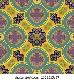 Seamless pattern with symmetrical geometric ornament. Vector illustration.