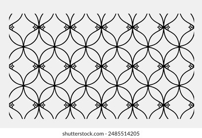 A seamless pattern of symmetrical geometric shapes, forming stars and diamonds in an elegant design, with clean lines on a grey background