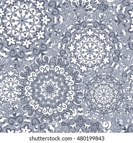 Seamless pattern with symmetrical mandalas. Ethnic texture in Greek, Turkish, Islamic style