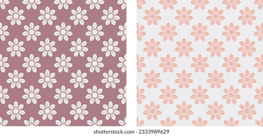Seamless pattern of symmetry flowers on a pastel background