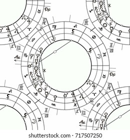 seamless pattern synastry natal astrological chart, zodiac sign vector illustration