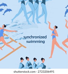 Seamless pattern synchronized swimming, women's team performance. Hand drawn vector illustration.