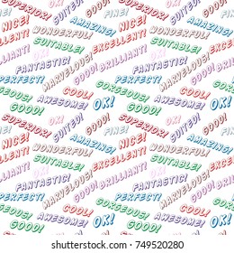 Seamless pattern with synonyms of the term 'good'. Positive vector illustration.