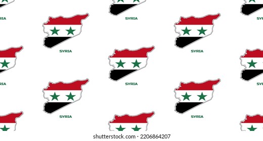 Seamless Pattern Of Syrian State  Map  In Syrian Flag Colors.  With The Description Of The Country Name 