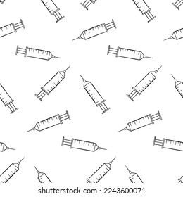 Seamless pattern with syringe hand drawn doodle outline vector