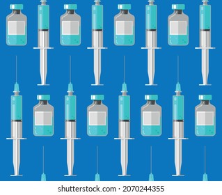 seamless pattern with syringe and vaccine for cover and background