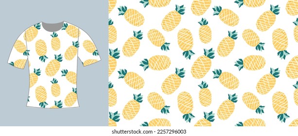 Seamless pattern t shirt design with pineapple and ananas