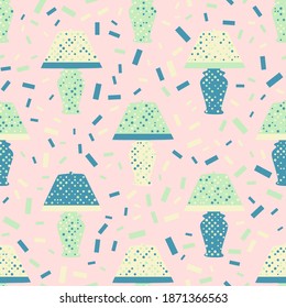 Seamless pattern with table lamp. Beautiful for textile or paper print. Vector illustration. Cute repeating background.