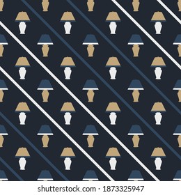Seamless pattern with table lamp. Beautiful for textile or paper print. Vector illustration. Cute repeating background.