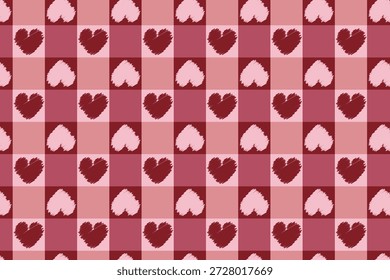 Padrão perfeito, design de toalha de mesa com corações e quadrados em vermelho e rosa para o Dia dos Namorados.