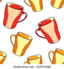 seamless pattern tableware mug cup with handle vector illustration
