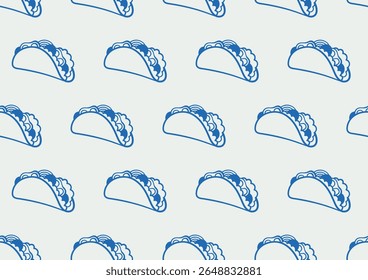 Seamless pattern of a taco. Line art, ink, minimalist style. Vector illustration. Food collection.