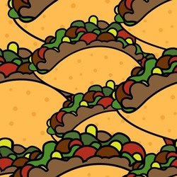 Seamless Pattern Of Tacos. Tacos On Tacos.Vector Illustration.