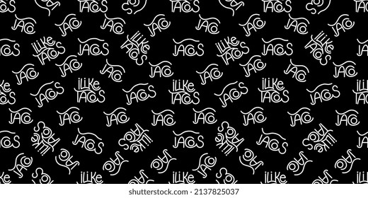 Seamless pattern with tacos text on background. Vector mexican banner.