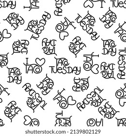 Seamless pattern with tacos text on background. Vector mexican banner.