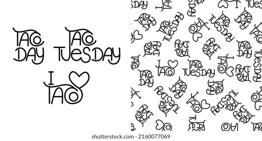 Seamless pattern with tacos text on background. Vector mexican banner.