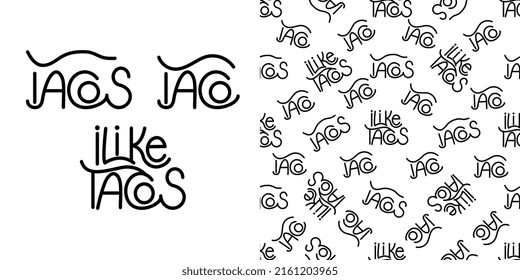 Seamless pattern with tacos text on background. Vector mexican banner.
